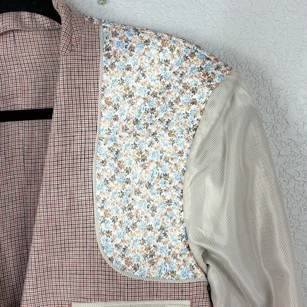 JOSEPH ABBOUD Sport Coat Linen Red Blue Micro Check 38R